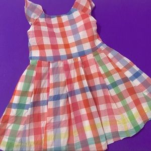 J Crew, Crewcuts, Baby Girl Sundress, Red, Orange, Blue, Yellow Plaid, Sz 2T